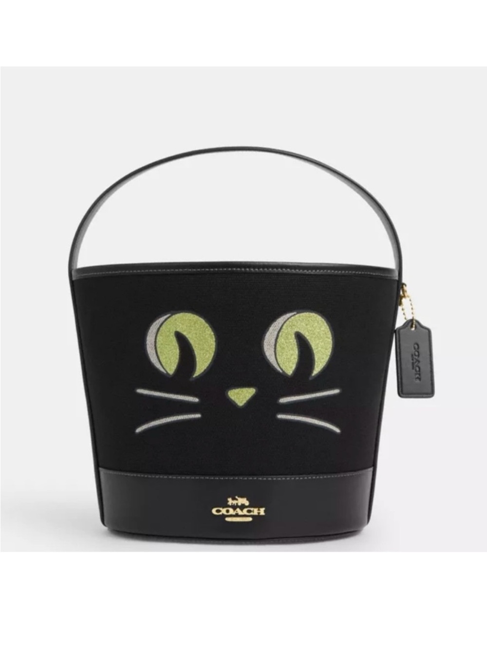 NEW! COACH Halloween Treat Bucket Black Cat Canvas & Leather NWT FABULOUS & RARE